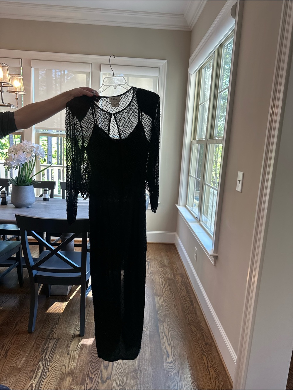 Stenay black beaded evening gown with sheer overlay + slip